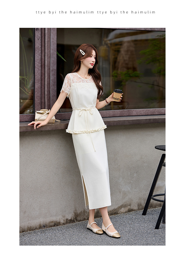Bộ áo ren + chân váy hai mảnh nữ tính thanh lịch SX92621 — màu đen, Đỏ chà là, màu trắng ngà chi tiết 16