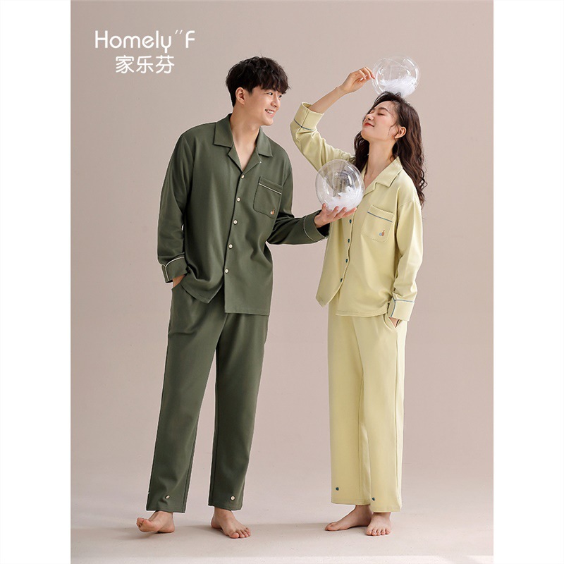 Pareja de pijamas de mujer de primavera y otoño de algodón puro de manga larga para el hogar traje de mujer para hombre