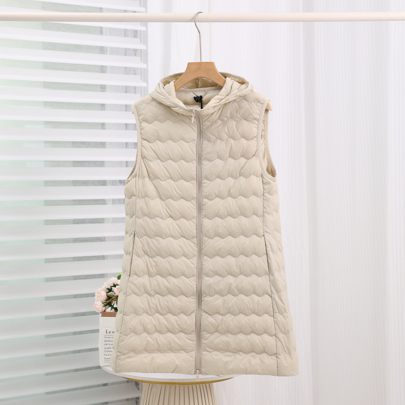 Autumn and Winter Portable Mid-Length Lightweight down Jacket Vest Women's Hooded Mother's Wear Zipper 90 down Liner Large Size Vest