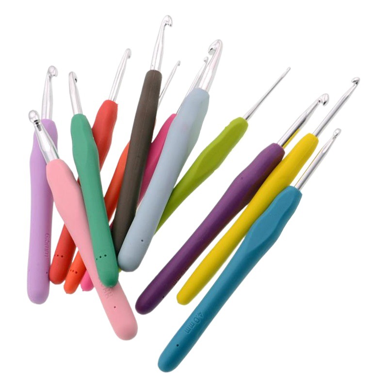 Set de Ganchillos de Aluminio con Mango de TPR Suave – Para Tejer y Crochet, DIY, Mayorista de Ganchillos Metálicos
