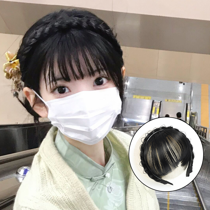Air Bangs Wig Women's Fish Bone Braid Wig Hair Band Bangs Natural Front Front Wig Piece Invisible Non-marking False Bangs