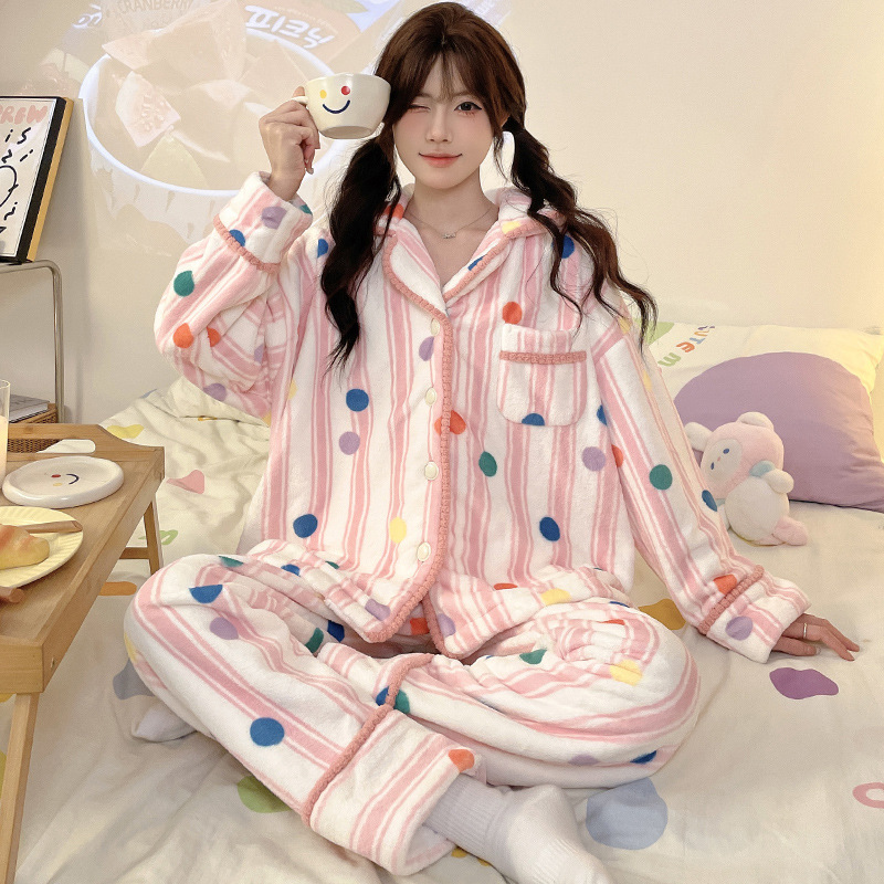 잠옷 여성의 가을 겨울 플란넬 두꺼운 달콤한 귀여운 한국 산호 양털 따뜻한 잠옷 홈 세트