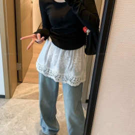 大码女装半身裙缕空蕾丝花边半裙好看屁帘内搭设计叠穿裙胖妹妹女