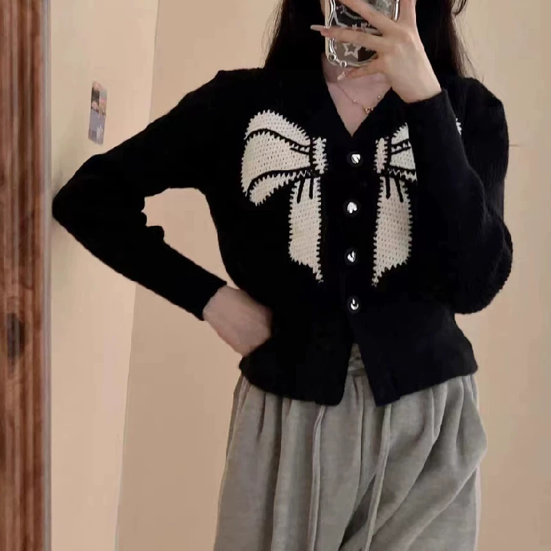 Вязаный осенний свитер с бантом, облегающая куртка, стиль Chanel, с вышивкой