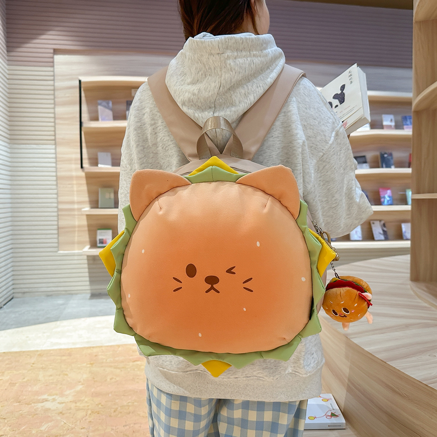 Hamburger Backpack, Hamburger Bear, Cute and Adorable, Internet Celebrity Style, Korean Style, High Aesthetic Value, Large Capacity, Casual Backpack