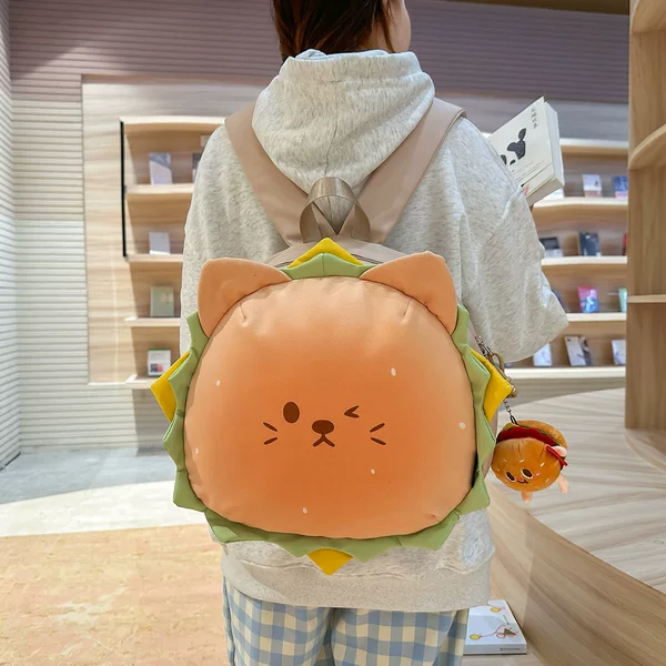 Hamburger Backpack, Hamburger Bear, Cute and Adorable, Internet Celebrity Style, Korean Style, High Aesthetic Value, Large Capacity, Casual Backpack