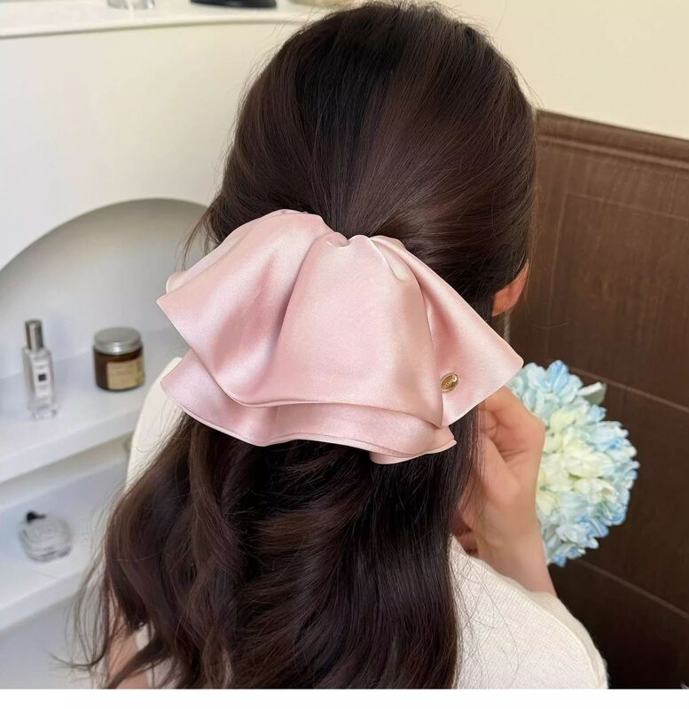法式缎面蝴蝶结花苞抓夹女后脑勺蓬松显发量马尾夹高级感气质发夹|undefined