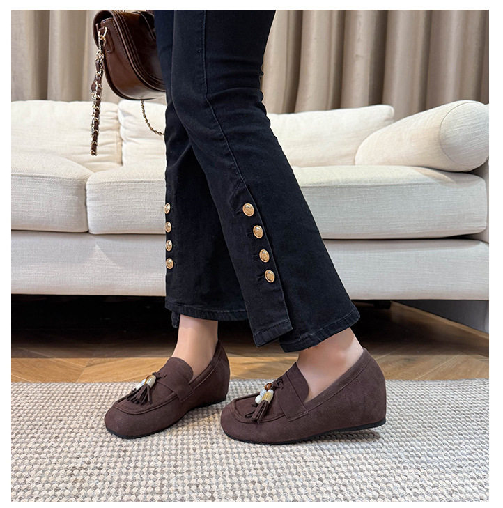 Giày boken nữ đế mềm tăng chiều cao trong, mũi tròn có khóa tua rua, form rộng size lớn — Khaki (toàn dải), Màu mơ (toàn dải), nâu sẫm chi tiết 15