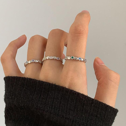 Retro Light Luxury Colorful Heart-Shaped Diamond Open Ring for Women, Instagram-Inspired Unique Design, High-End Sense of Color Diamond Love Ring
