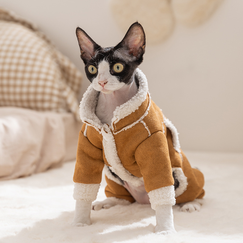 猫咪衣服秋冬季麂皮绒加厚保暖四脚棉衣德文猫幼猫幼犬宠物衣服|undefined