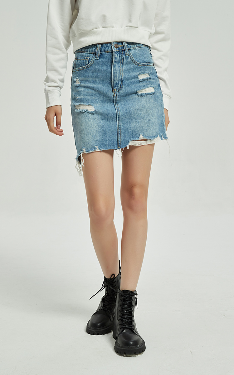 women s jean skirt hole edging bag hip skirt nihaostyles wholesale clothing NSSY78030