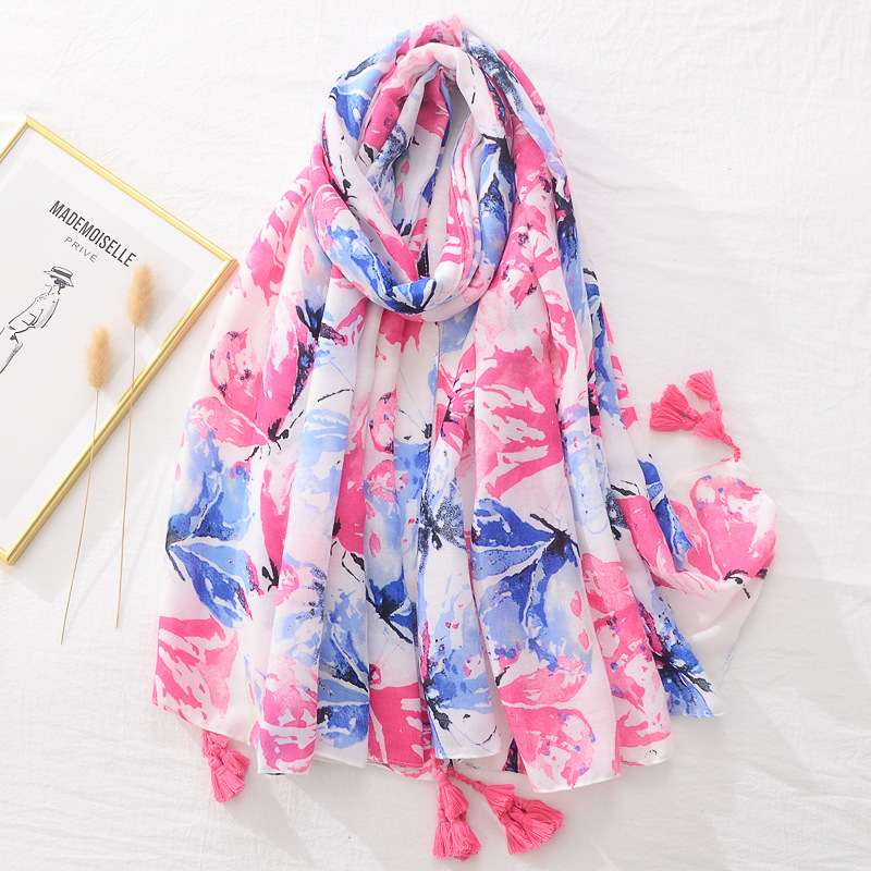 La primavera y el verano nuevo algodón de satén suave impreso algodón y lino sienten bufanda protector solar de viaje bufanda Comercio exterior larga Toalla de playa