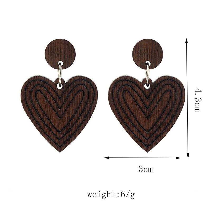 1 Pair Retro Heart Shape Wood Handmade Women's Drop Earrings display picture 2