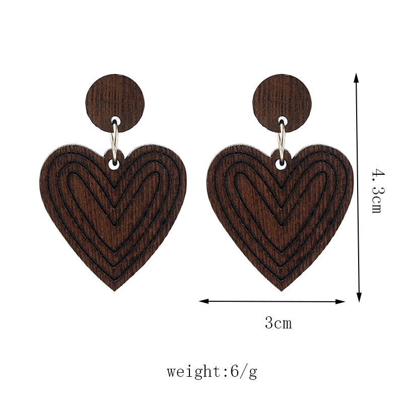 1 Pair Retro Heart Shape Wood Handmade Womenu0027S Drop Earrings