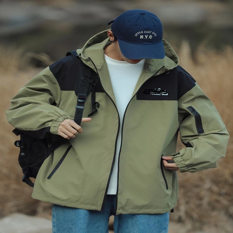 Japanese retro autumn demi-season travel waterproof jacket with hood…