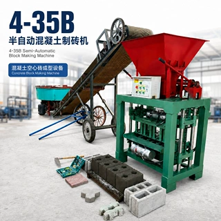 4-35B水泥空心砖实心砖免烧生产设备 半自动混凝土砌块砖机生产线