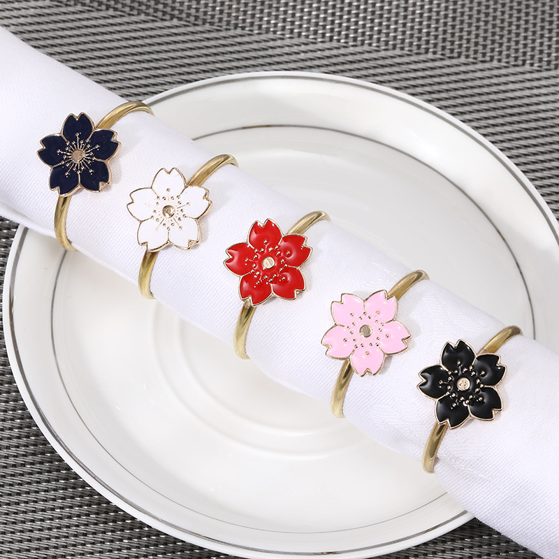 Alloy Flower Series Colorful Enamel Floral Napkin Clip, New Colorful Metal Oil Drip Napkin Ring