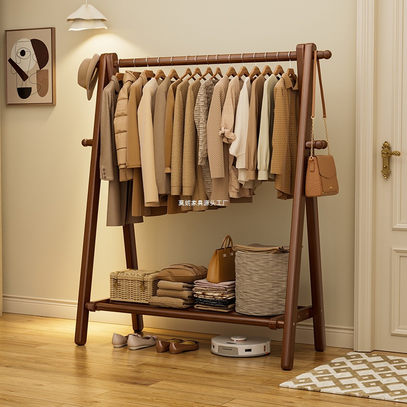 Solid Wood Coat Rack Floor-Standing Household Clothes Rack Bedroom Home Storage Rack Room Simple Beech Clothes Drying Rack