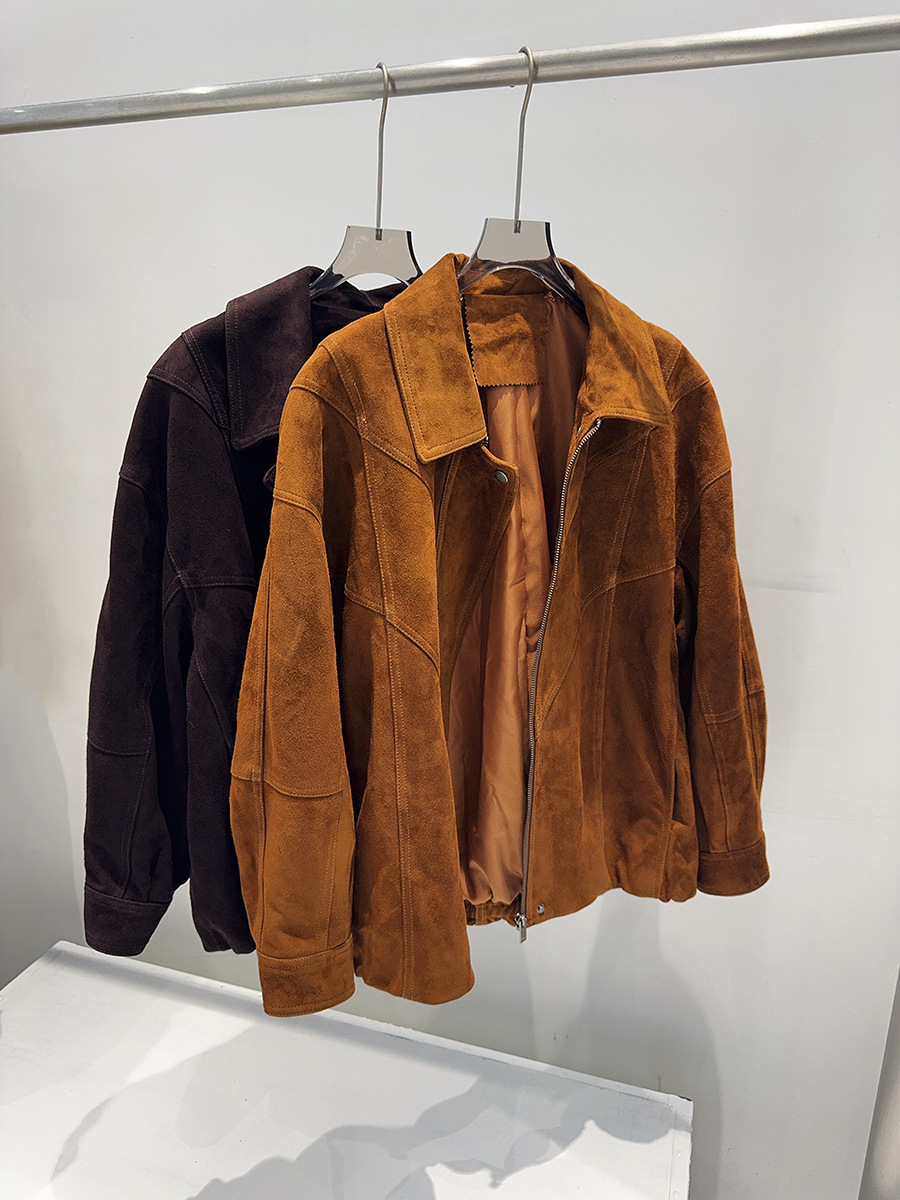 Retro Suede Goatskin Genuine Leather Jacket 2025 Autumn and Winter New Anti-Velvet Jennie Same Style Motorcycle Jacket