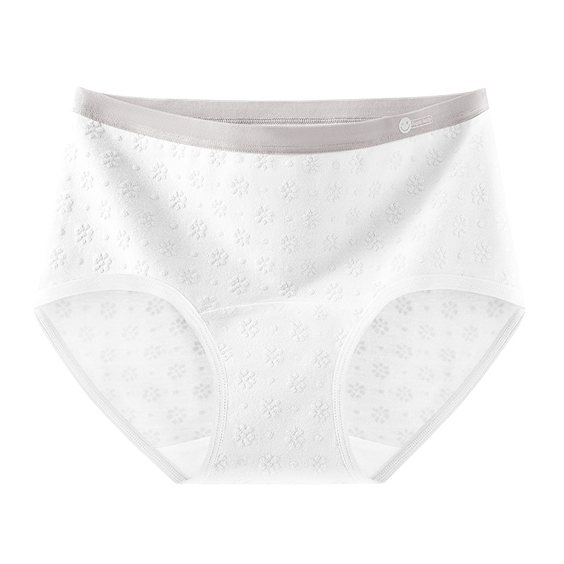 2024 nuevo estilo de algodón puro 7A, entrepierna de algodón inhibitoria y alargada, jacquard de cintura media de grado médico, ropa interior de mujer transpirable y sin costuras
