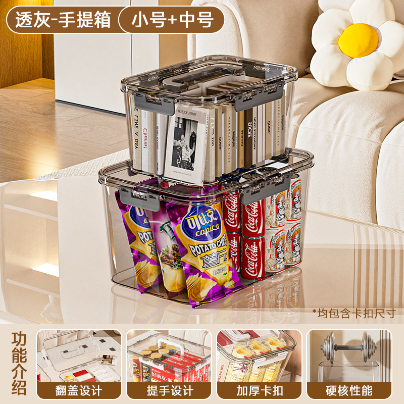 透明手提收纳箱家用零食书本玩具化妆品亚克力储物箱大容量整理箱|undefined