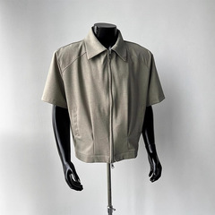 Cleanfitダブルジッパーシャツ半袖ジャケット男性用小衆デザイン感ショート半袖シャツコート