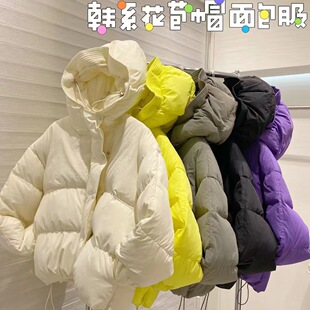 2024 New Winter Korean Style Flower Bud Hat down Cotton Outwear Women's Short Loose Thickeneded Bread Outwear Cotton Outwear