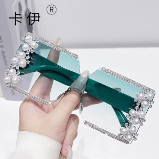 New frameless large frame personalized party sunglasses INS cross-border wholesale diamond-set sunglasses