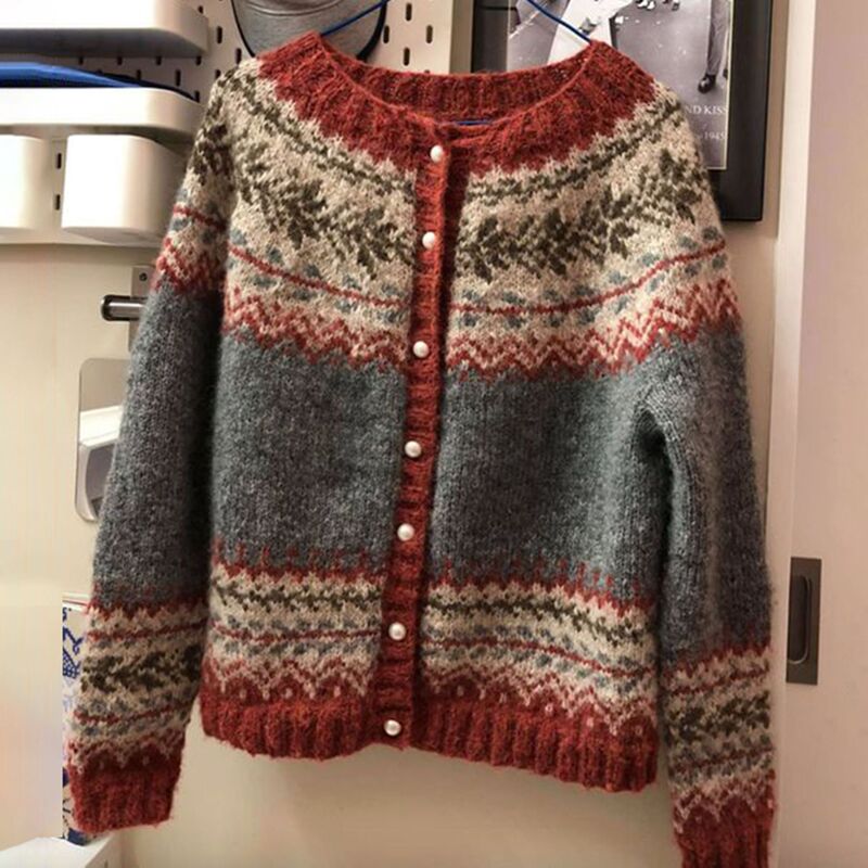 Amazon Women's European and American Ethnic Style Jacquard Knitwear Women's Autumn and Winter Cardigan Single-Breasted Sweater Amazon Women's European and American Ethnic Style Jacquard Knitwear Women's Autumn and Winter Cardigan Single-Breasted Sweater