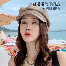 新款跨境八角帽女秋冬绣花短檐贝雷帽日系甜美休闲百搭报童帽批发