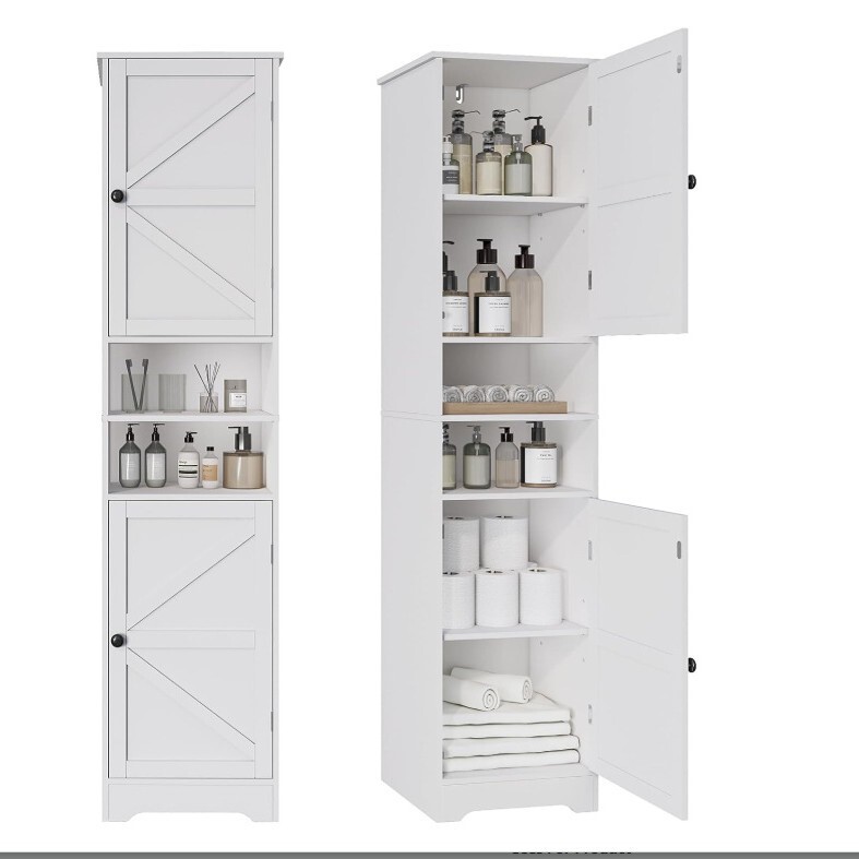 Complete Bathroom Cabinet Set with 2 Doors, Open Storage Compartments, and Adjustable Shelves