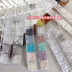 12 グリッドカラフルなパールネイルアートジュエリーサイズ混合パック純白フルサークル半円平底パール diy 小さなアクセサリー