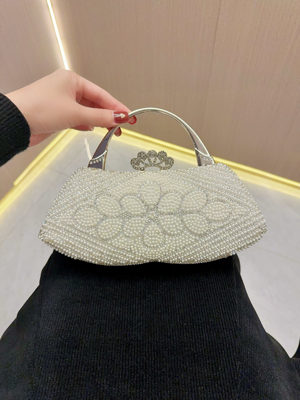 Pearl Inlaid Rhinestone Banquet Handbag For Women Crossbody Bag_voghion.com