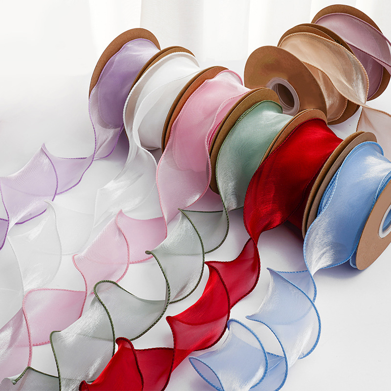 factory customized fishtail yarn ribbon baking flowers packing ribbon wave yarn ribbon chiffon floral yarn strip