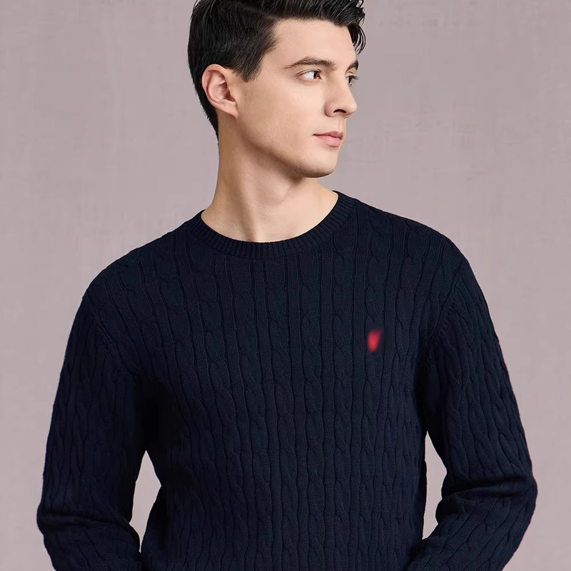 2026 Little Pony Logo Embroidered Round Neck Sweater Men's Spring New Casual Versatile Solid Color Knitwear 2026 Little Pony Logo Embroidered Round Neck Sweater Men's Spring New Casual Versatile Solid Color Knitwear