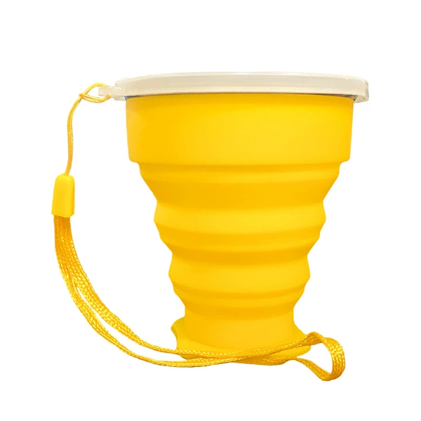 Folding cup four square bottom + PE lid + lanyard) yellow