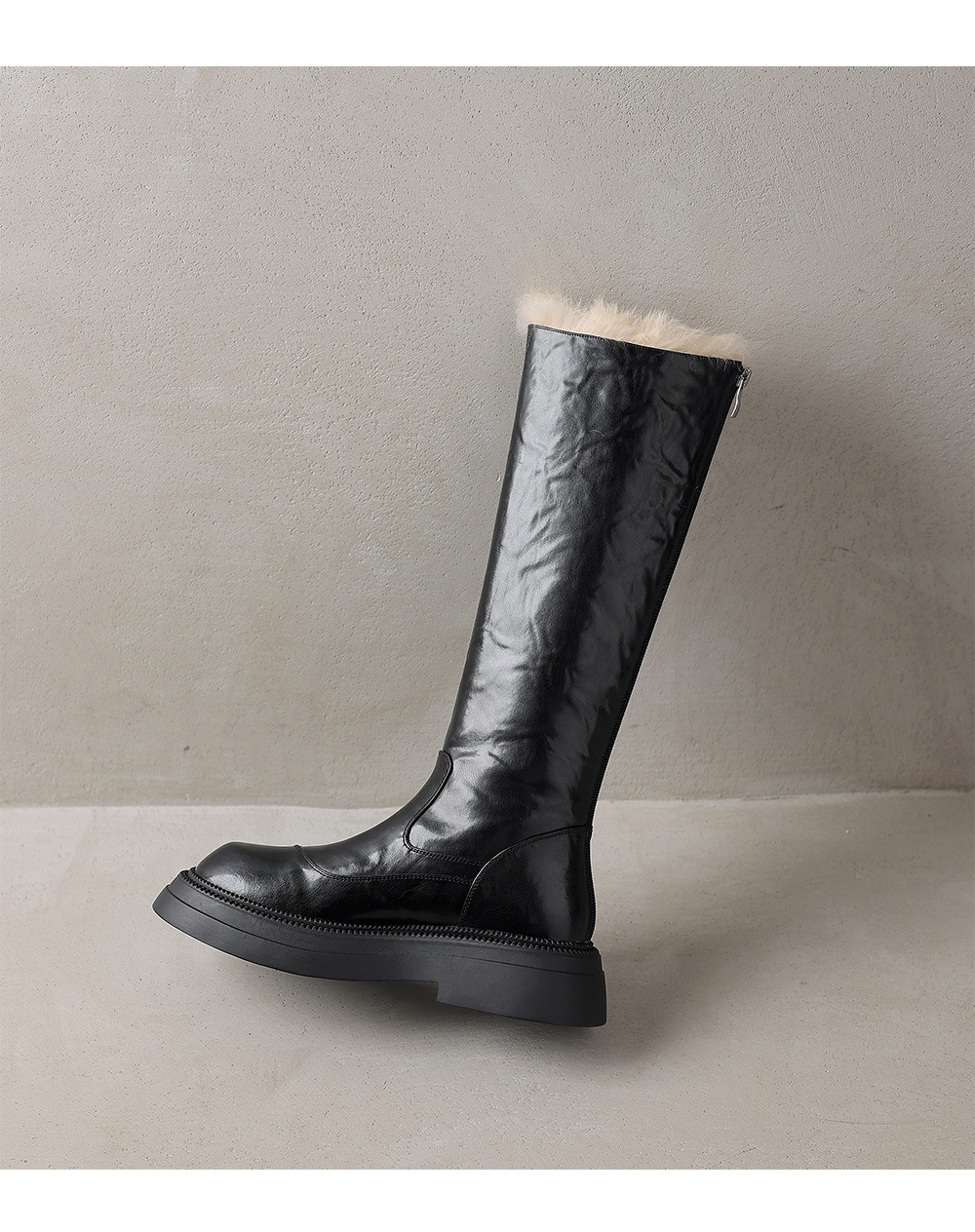 Boot nữ da thật cổ cao đế dày lông ấm mùa đông chống nước — màu nâu chi tiết 17