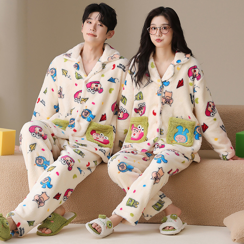 Coral vello pareja pijama de invierno para mujeres 2025 nuevo vello con cremallera gruesa se puede usar ropa de franela masculina