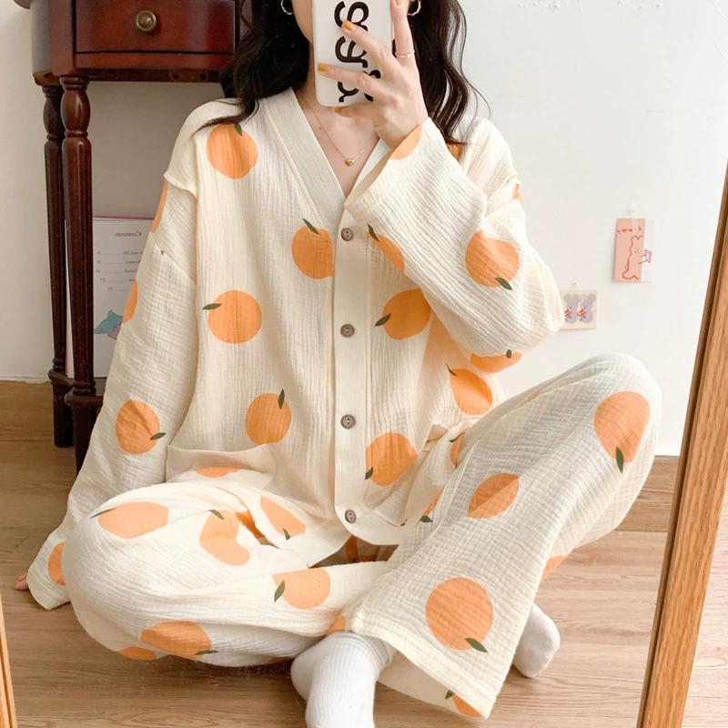 Лунная одежда Летняя тонкая Послеродовая Пижама для беременных Весна и осень Марля из чистого хлопка Одежда для кормящих мам Домашняя одежда Поглощающая пот