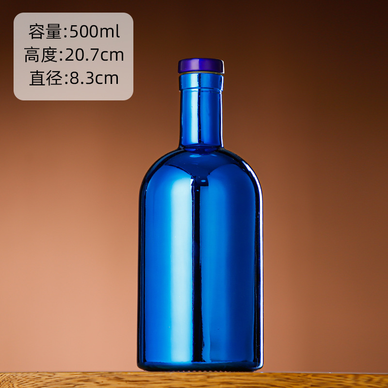 Galvanoplastia botella de vino de vidrio vodka botella de hielo botella de bebida de gama alta botella de vino extranjero botella de vino tinto chapado en oro botella vacía al por mayor