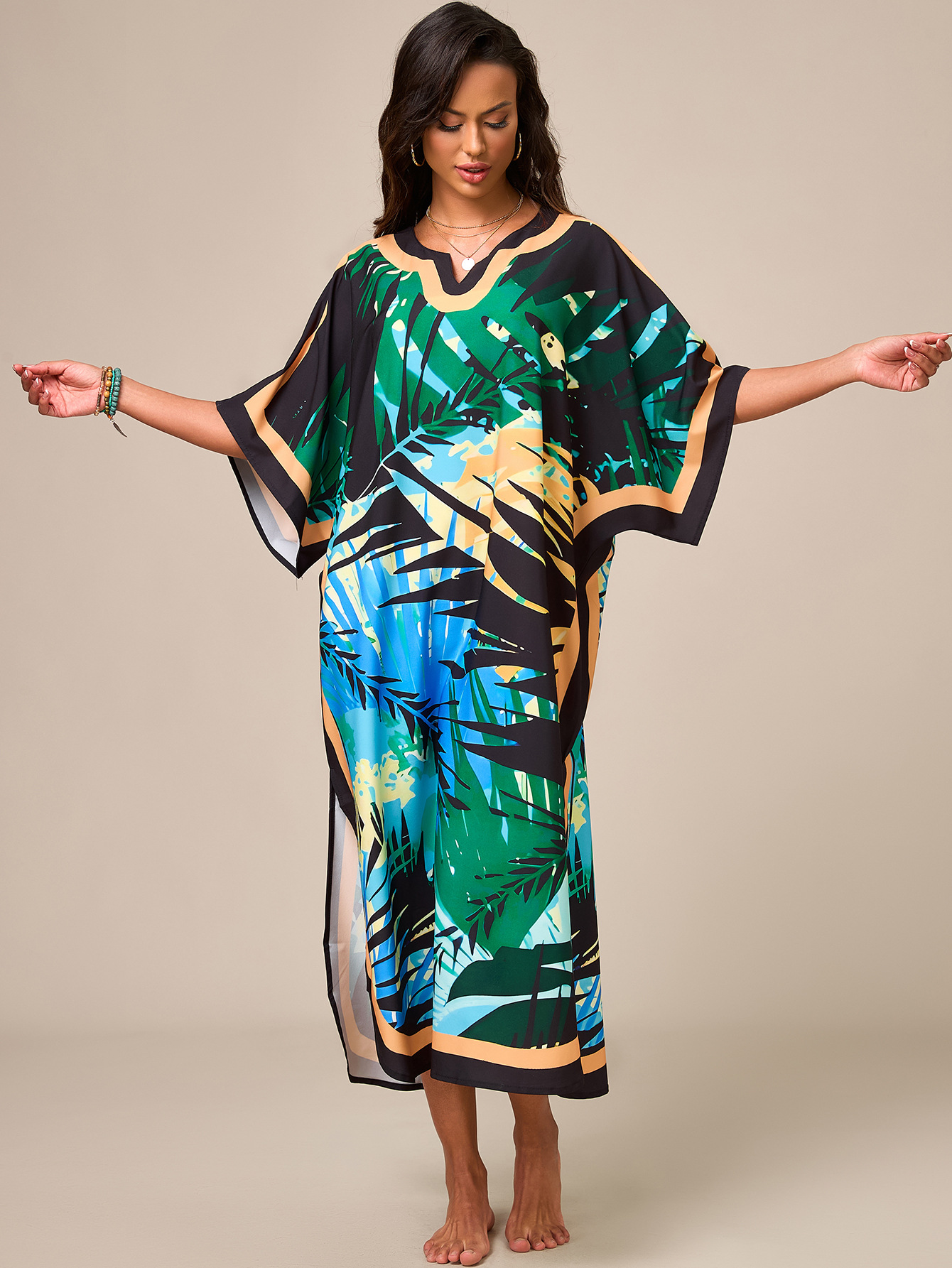 Blusa de playa europea y americana transfronteriza, impresión de posicionamiento, estilo étnico, túnica de Oriente Medio, vestido de comercio exterior suelto de gran tamaño 1011