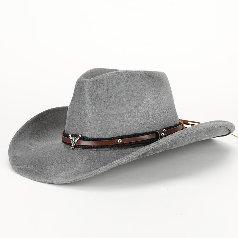 Sombrero de vaquero occidental Otoño e Invierno transfronterizo nuevo borde grande de gamuza cinturón Xizango sombrero de jazz al aire libre sombrero de fieltro al por mayor