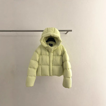 黑标雾感泡芙截短款小个子白鸭绒羽绒服外套女超轻连帽面包服