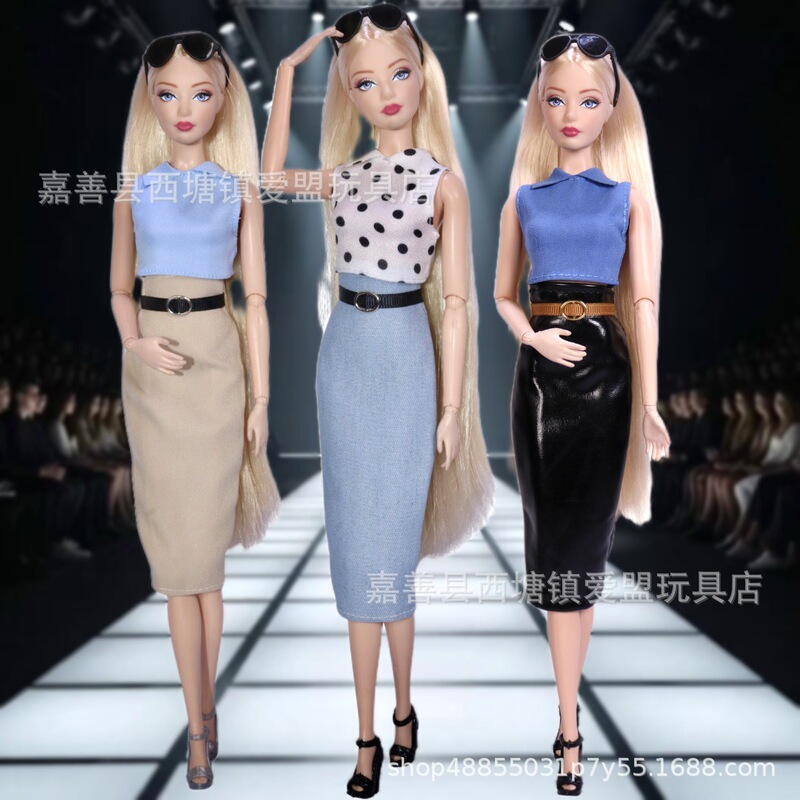 Wholesale Barbie doll clothes accessories combination suit shirt belt bag hip skirt skirt high heels glasses