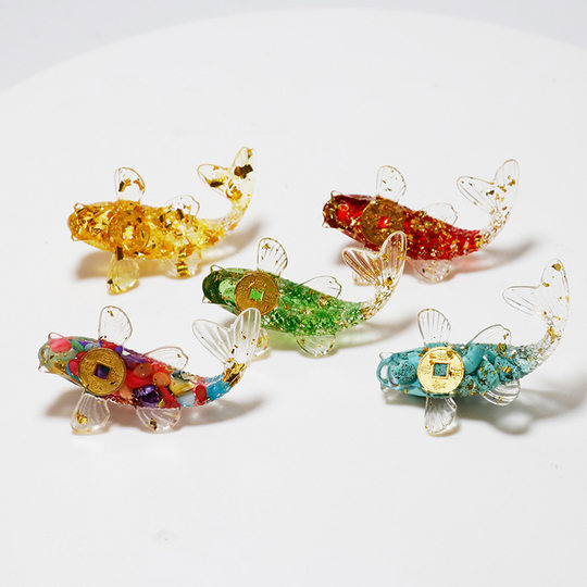 Crystal Gum Dropping Koi Ornaments Year after Year Fish Desktop Resin Crafts Gold ingot Koi Crystal Ornaments