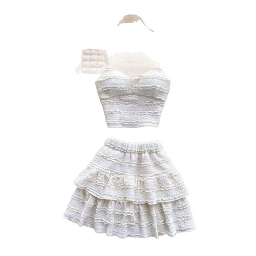 Pure Desire Style White Strappy Bralette Backless Bodysuit Slim Fit BM Half Body Short Skirt Set Inner Short Top Base Shirt Summer