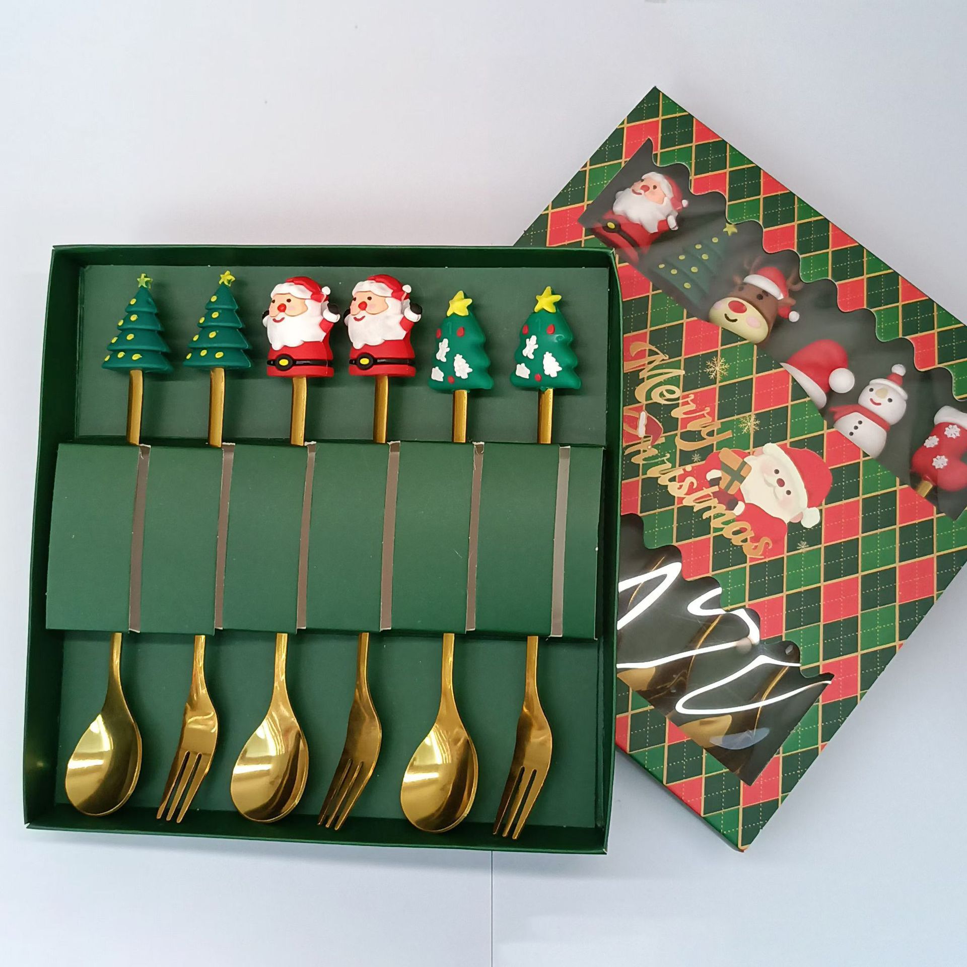 Cuchara transfronteriza de acero inoxidable Santa Claus árbol cuchara de café postre tenedor de fruta muñeca cuchara tenedor vajilla juego de regalo image 19