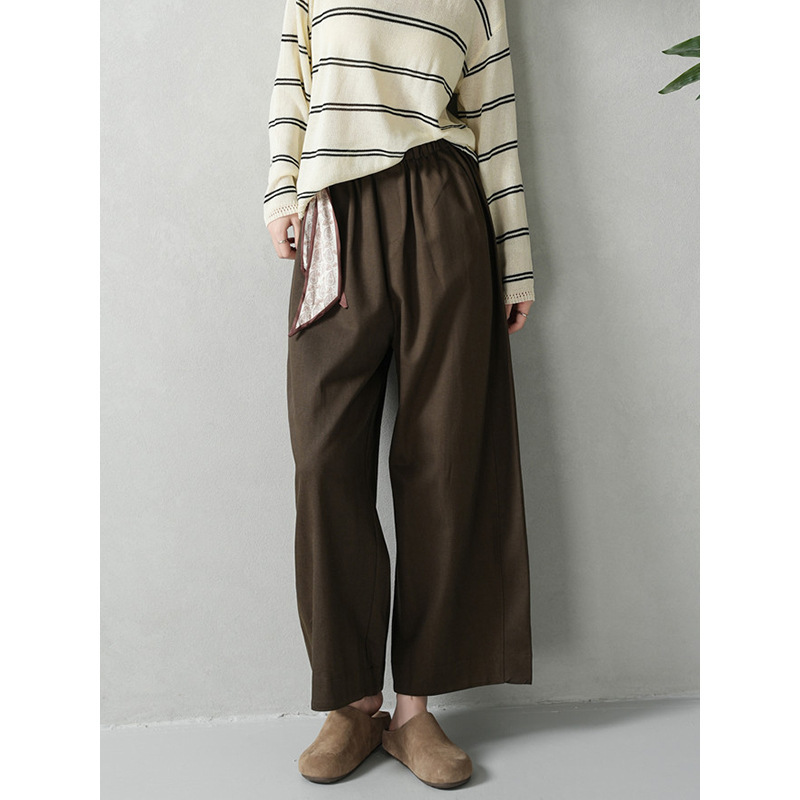 Yun Chang Lace-Up Lyocell Cotton Wide-Leg Pants Spring New Style Women's Thickened Casual Pants Brown Pants in Stock