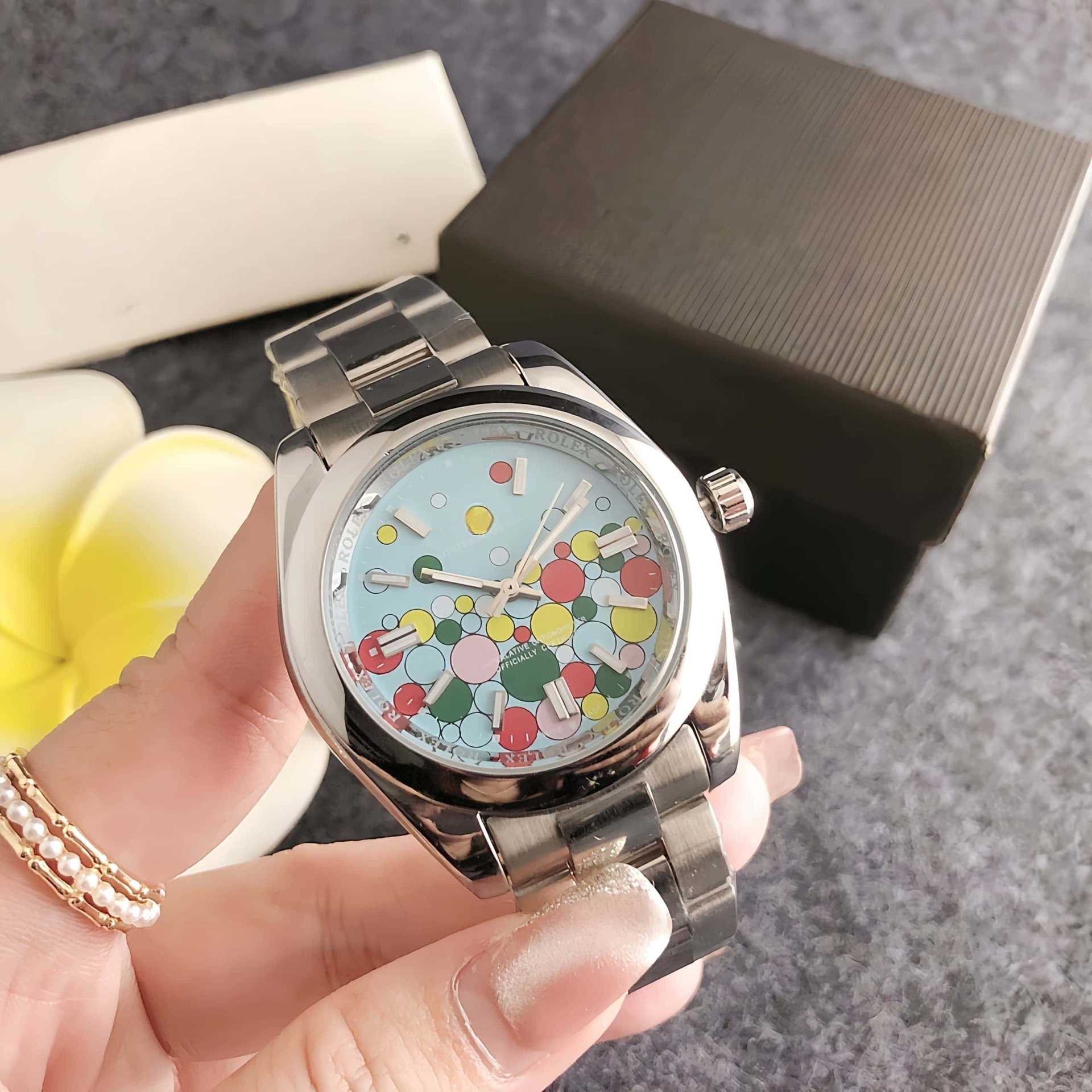 Women's Watch Oyster Perpetual Watch Blue Bubble Balloon Disc Automatic Mechanical Watch Blue Disc Strip Engraved Ladies Watch