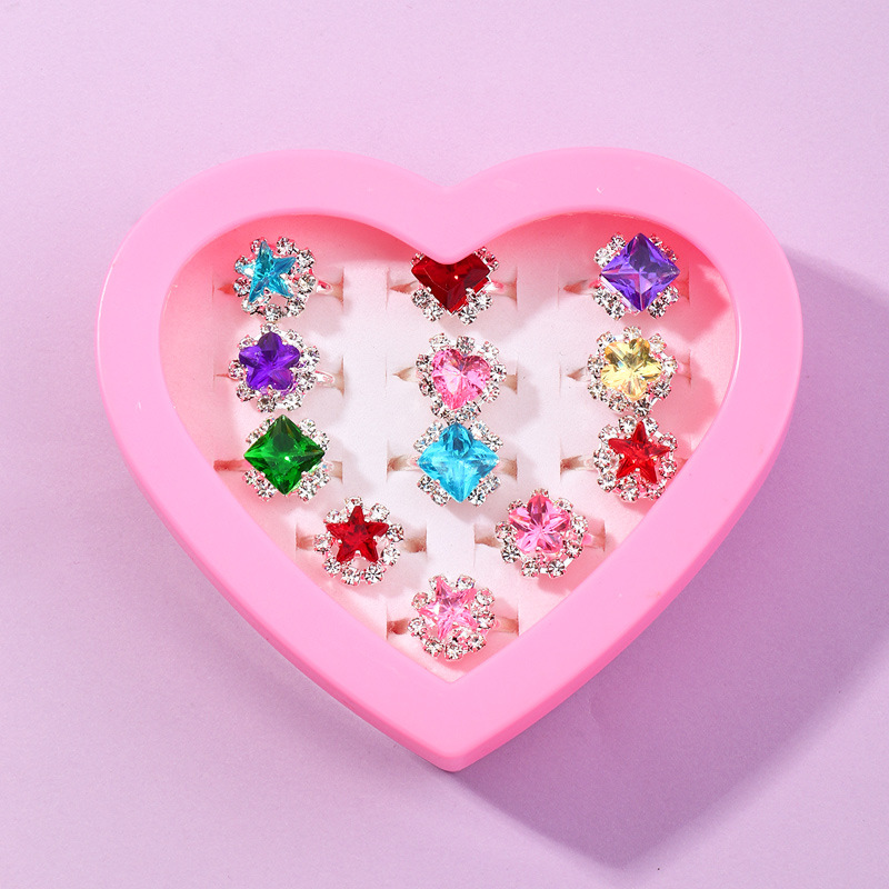 fashion exquisite star geometric fruit color inlaid diamond alloy ring